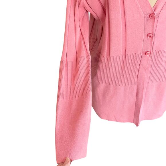 Rafaella Woman Pink Ribbed Knit Cardigan Sweater Size 1X Silk & Cotton Blend - Picture 3 of 8